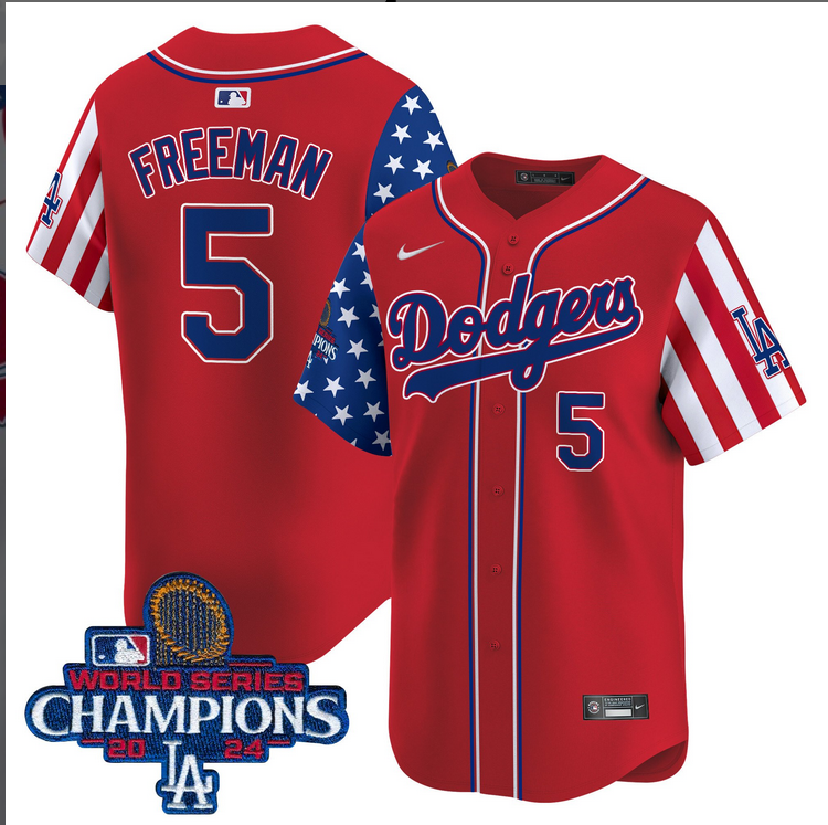 Men MLB Los Angeles Dodgers #5 Freeman American Style red 2024 World Series Champions  Limited Jersey->los angeles dodgers->MLB Jersey